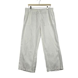 Kenar Linen Pants Women XL Wide Baggy Lagenlook Drawstring Lounge White Pull‎ On